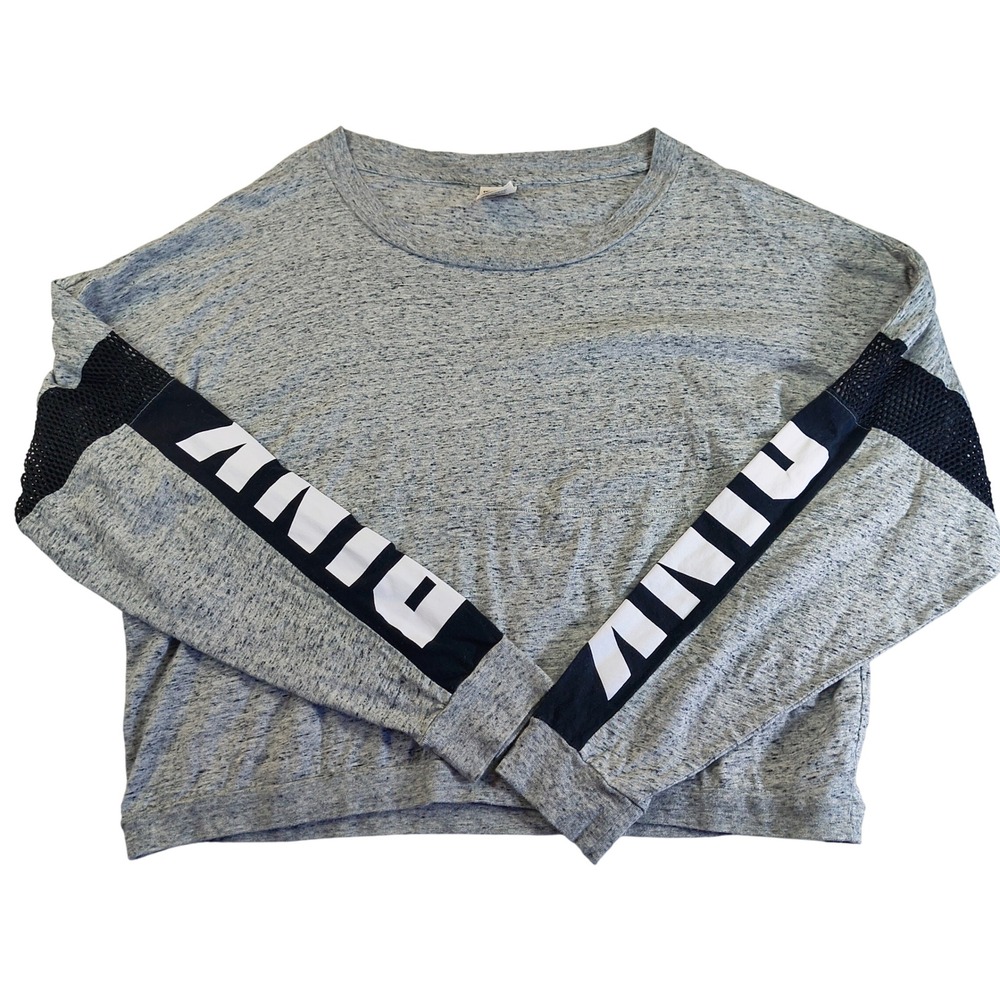 Victoria's Secret PINK Gray Long Sleeve Logo Mesh Sleeve Athletic Top L